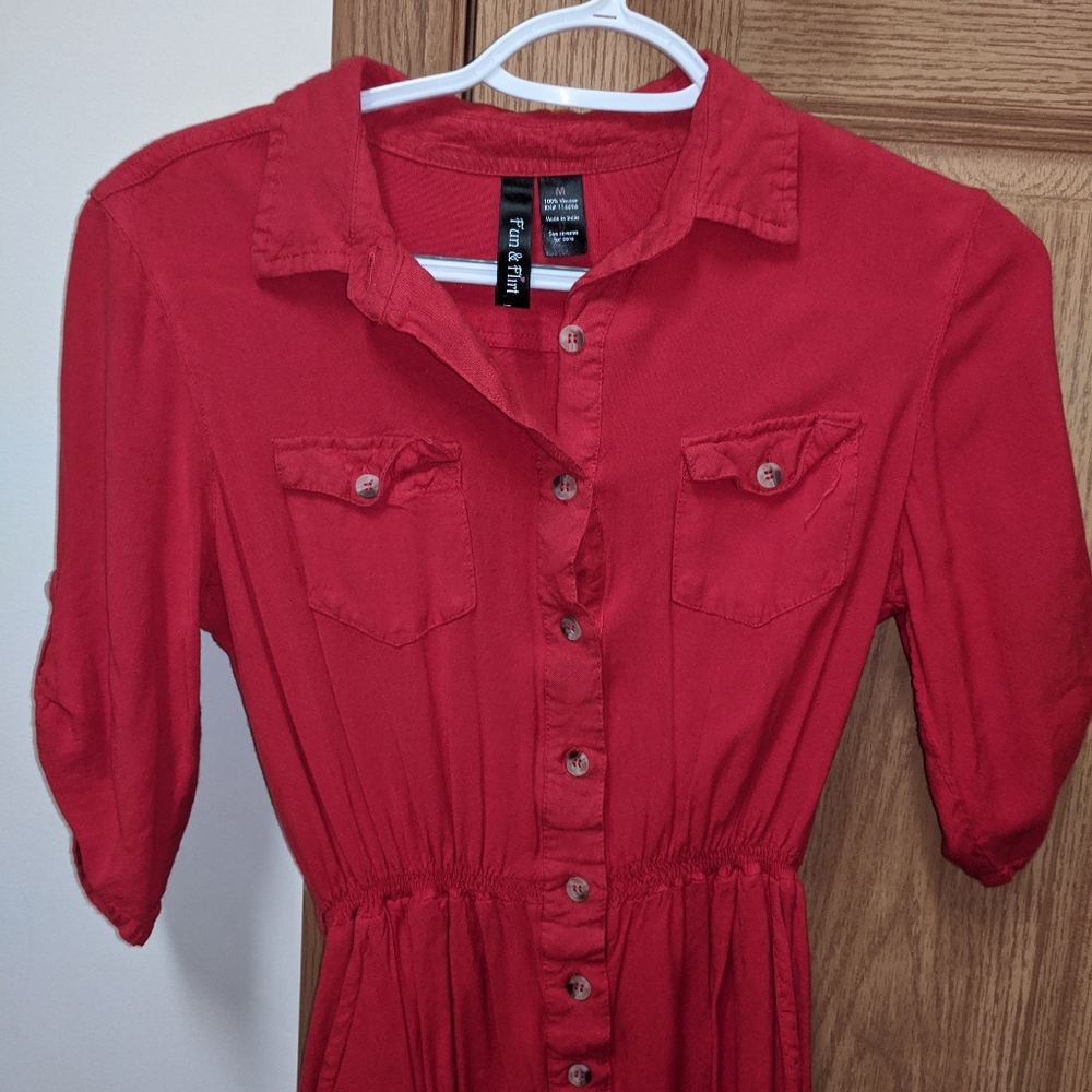 Red button up dress